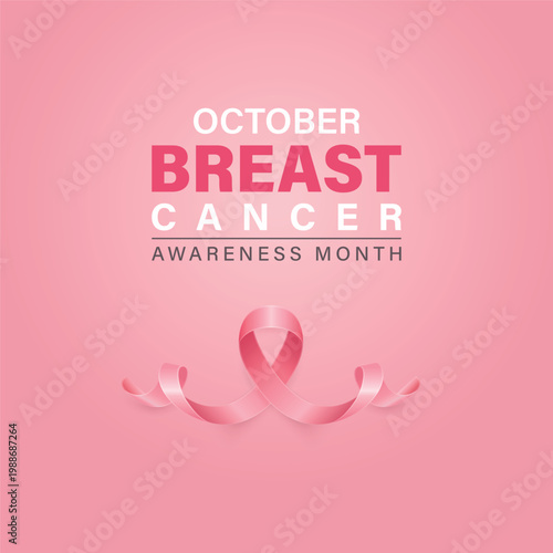 Vector Breast Cancer Awareness Square Pink Poster with 3d Silk Pink Ribbon. October Pink Ribbon Illustration. Breast Cancer Awareness Month Banner with Silk Pink Ribbon. Health Campaign Background