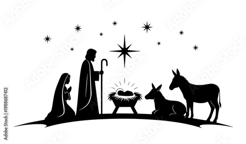 Christmas nativity vector silhouette holy family Jesus manger scene