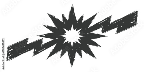 Hand drawn comic book style explosion star with lightning bolt vector illustration