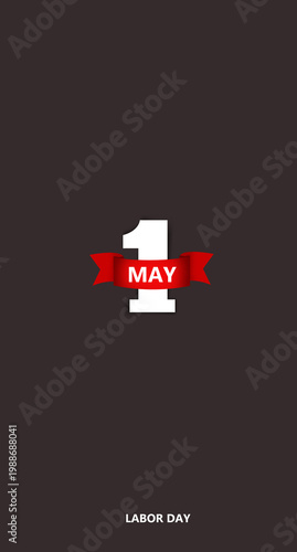 1st May Labor day concept. black background. 1 May and red tag