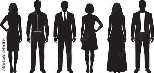 Business professionals silhouettes collection, corporate team standing isolated on white background minimal clean vector illustration design