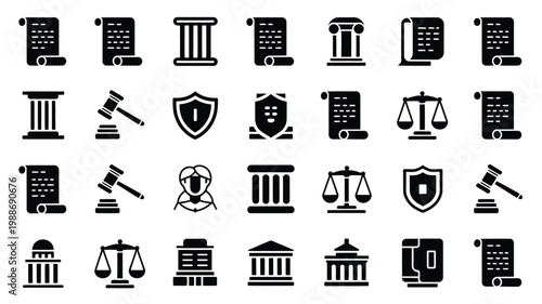 Vector illustration bundle featuring law themes with judicial icons court buildings justice scales and legal documents