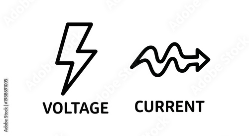 Electrical engineering icons for voltage and current symbols with electricity electric lightning engineering technology electronic technical movement