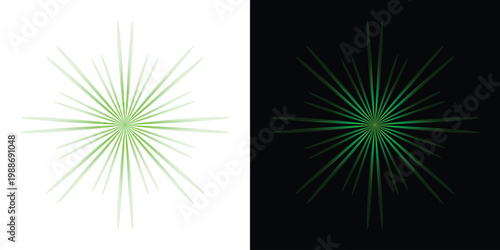 Green starburst radial lines on white and black backgrounds