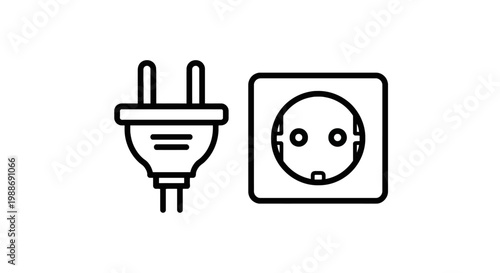 Electric power plug and wall socket outline icons for electrical infrastructure concept with electricity electrical connection connector household