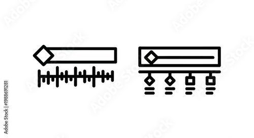 Slider and measurement scale control icons with measurement adjustment interface settings precision minimalist technical interactive application