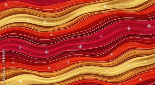 abstract wavy background with red orange and gold stripes and glitter festive pattern.