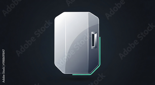 A sleek and modern refrigerator with a silver finish and green accents