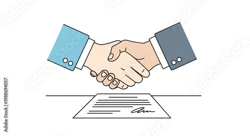 Professional business handshake vector illustration of two people shaking hands to sign a successful contract agreement and celebrate a teamwork partnership deal