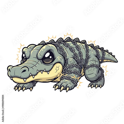 Cartoon Alligator Covered in Chains.