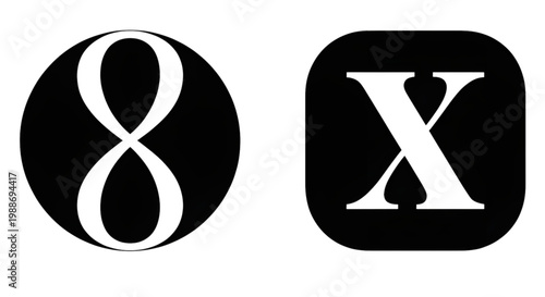A minimalist line art illustration of the numbers eight and X in a simple design on transparent background