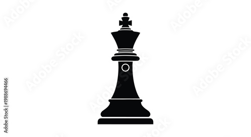 A stark black silhouette of a chess king stands prominently against a pure white background