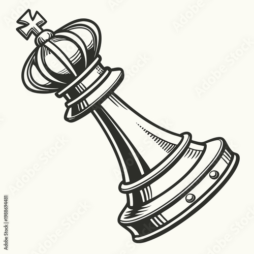 A black and white drawing of a king chess piece