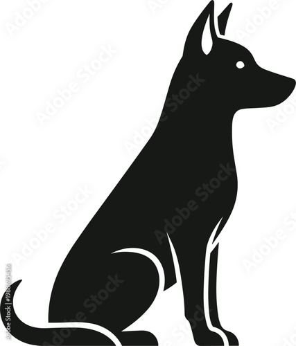 Sitting German Shepherd dog silhouette vector icon isolated on white background side view
