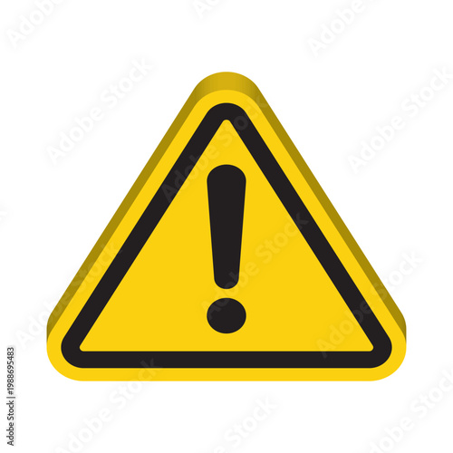 Slika na platnu Yellow 3D Isometric Warning Triangle Icon with Black Exclamation Mark