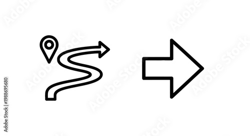 Location navigation route and direction arrow icons with location navigation direction wayfinding destination distance movement traveling geographic