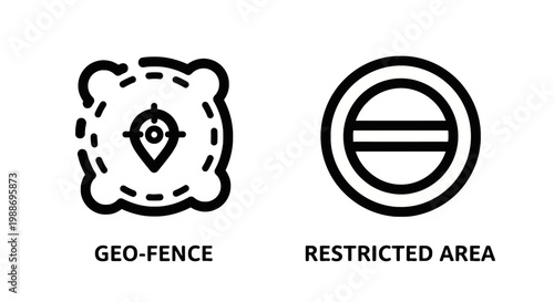 Geo-fence and restricted area concept icons set with geofence restricted location boundary navigation security prohibited tracking position isolated