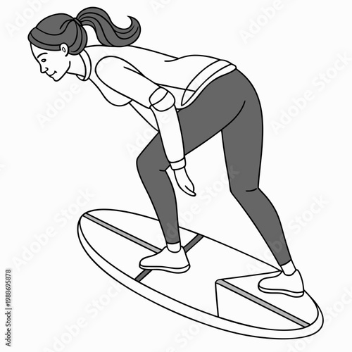 Woman riding a surfboard in a bent over position