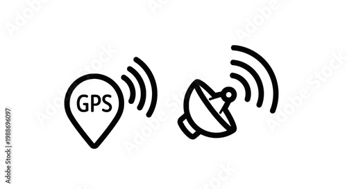 Gps location marker and satellite dish antenna icons for navigation and wireless communication technology with location satellite navigation wireless