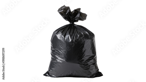 Tableau sur toile Full black garbage bag tied at the top, isolated on transparent background