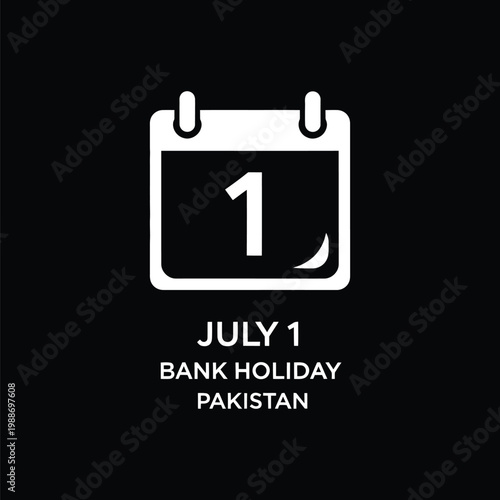 A calendar icon indicating July 1st as a bank holiday in Pakistan