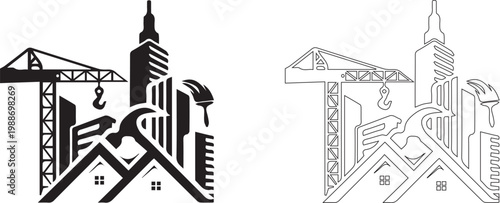 Labour Day icon with construction and crane vector