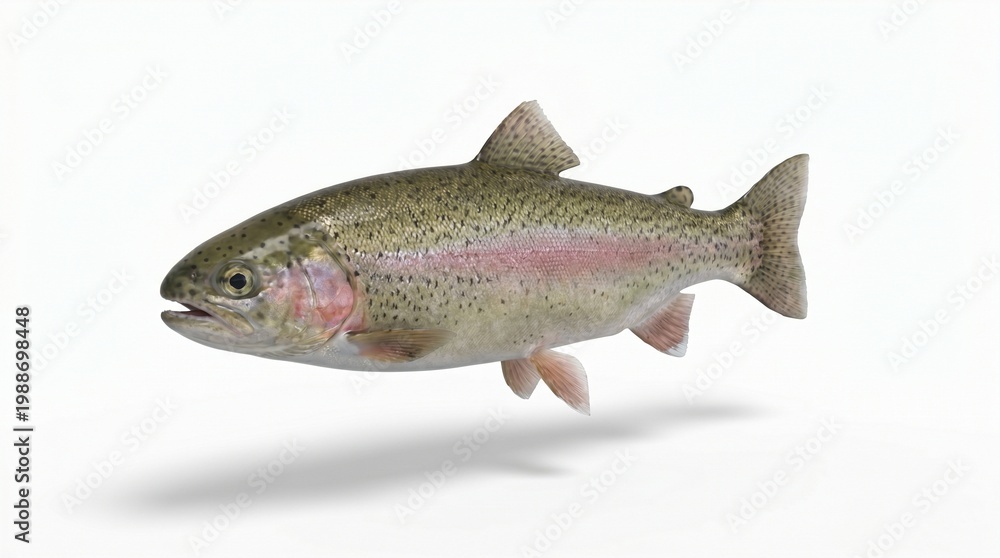 Obraz premium Fresh rainbow trout with vibrant pink stripe on side swimming alone