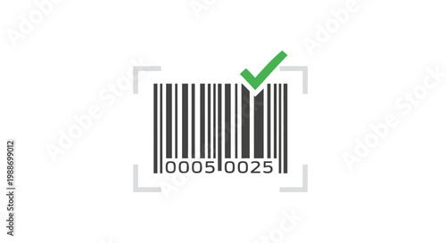 Barcode with green check mark.