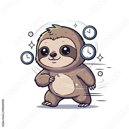 Cute cartoon sloth in hurry.