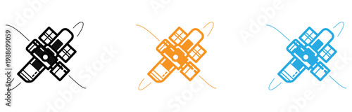 Three interconnected abstract node structures with directional arrows isolated on transparent background, Vector