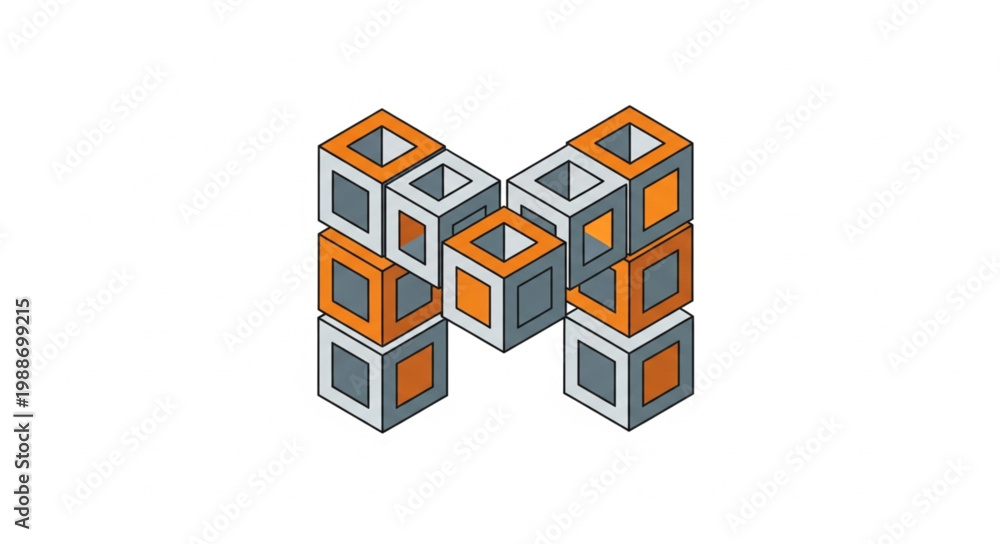 Fototapeta premium Abstract M Letter Shape Formed by Cubes.