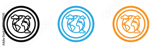 Three stylized circular icons depicting global connectivity and unity isolated on transparent background, Vector