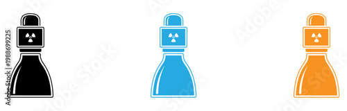 Three stylized chess pawns with distinct color schemes and radiation symbols isolated on transparent background, Vector