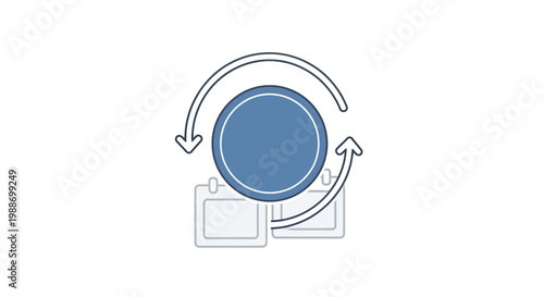 A blue circle with arrows rotating around.