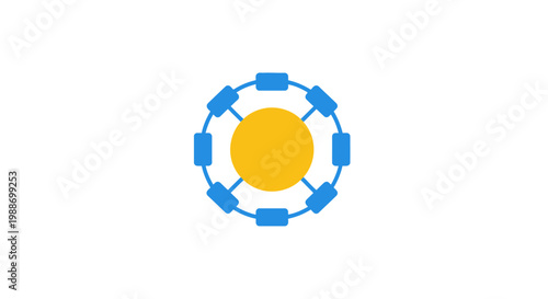 a blue and yellow circular graphic design.