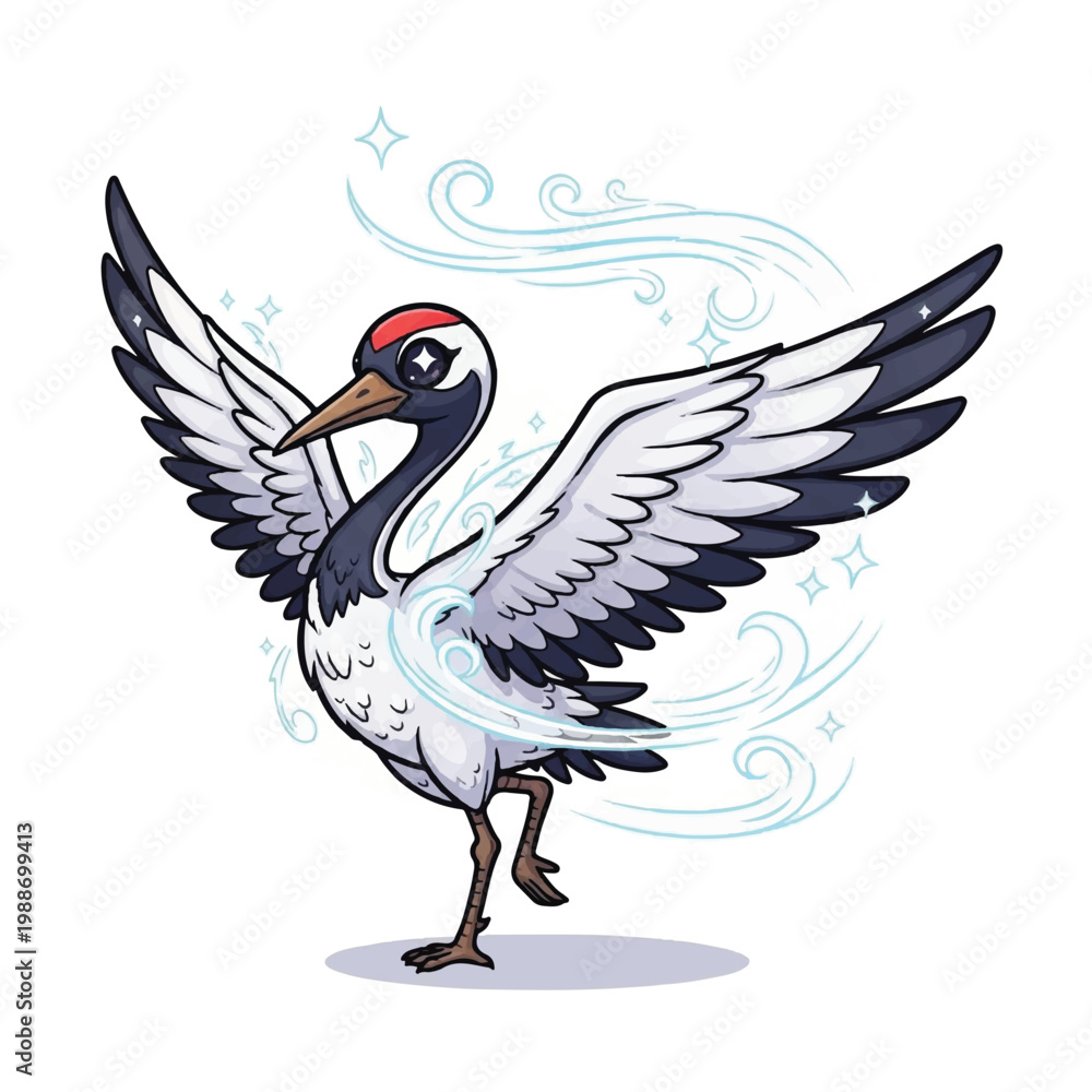 Obraz premium Cartoon Bird with Spread Wings Dancing.