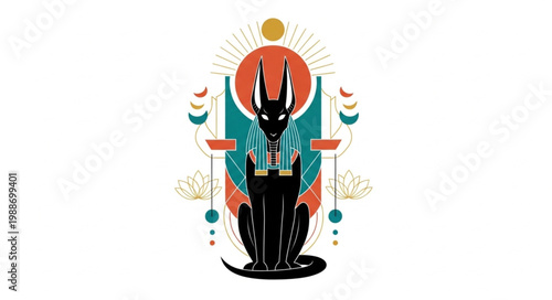 Ancient Egyptian god Anubis depicted as a black jackal.