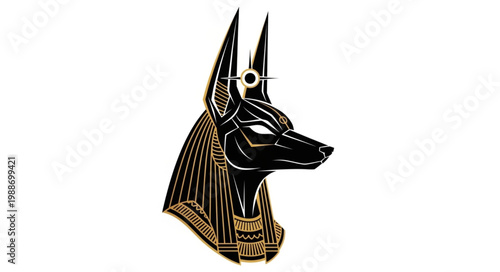 Ancient Egyptian God Anubis Head Illustration Representing Afterlife and Mummification.
