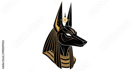 Ancient Egyptian God Anubis Head Illustration.