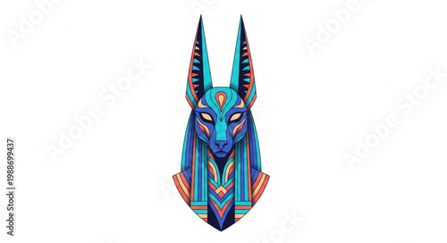 Ancient Egyptian god Anubis head illustration vibrant colors.