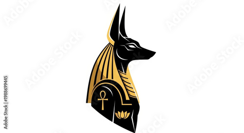 Ancient Egyptian god Anubis head profile illustration.