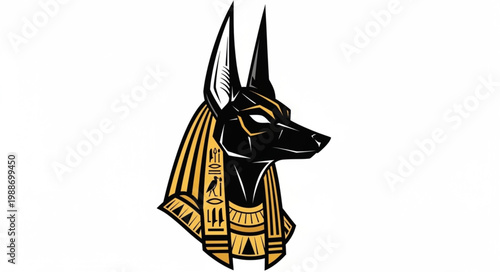 Ancient Egyptian God Anubis Head with Golden Details.