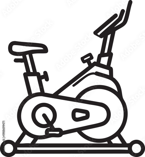 A black line drawing of an exercise bike