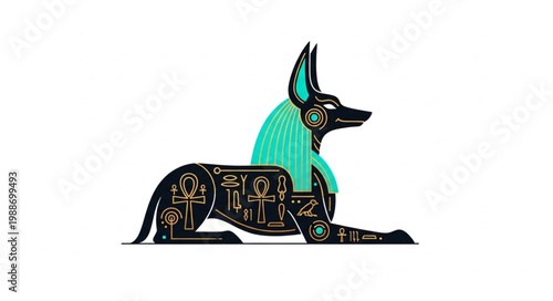 Canvas Print Ancient Egyptian God Anubis Jackal Deity Illustration.