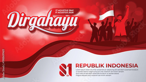 81th Anniversary Indonesia Independence Day with Patriotic silhouette illustration