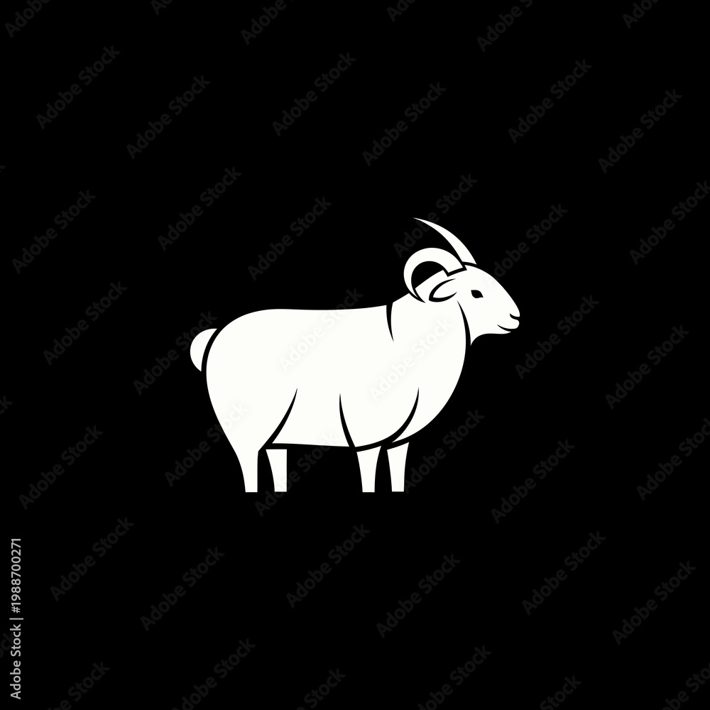 Fototapeta premium A white goat illustration on a black background with a simple design
