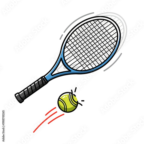 Tennis racket hitting a ball in motion vector illustration