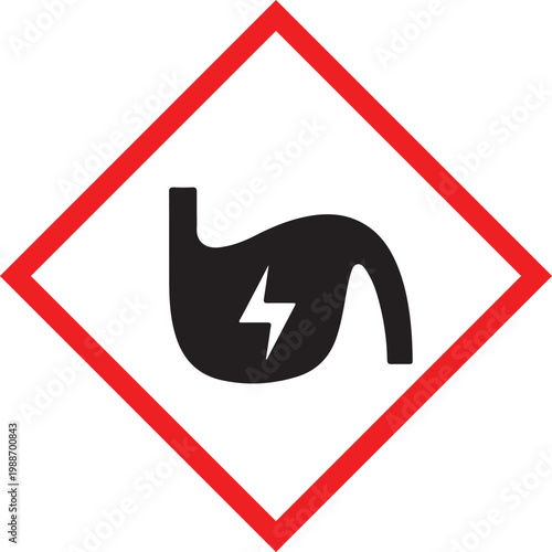 GHS hazard symbol for acute toxicity pictogram of a stomach with lightning bolt representing danger and health risk isolated on white Background