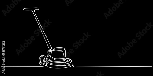 continuous one line drawing Lawn mower, garden tool, landscaping equipment, vector icon