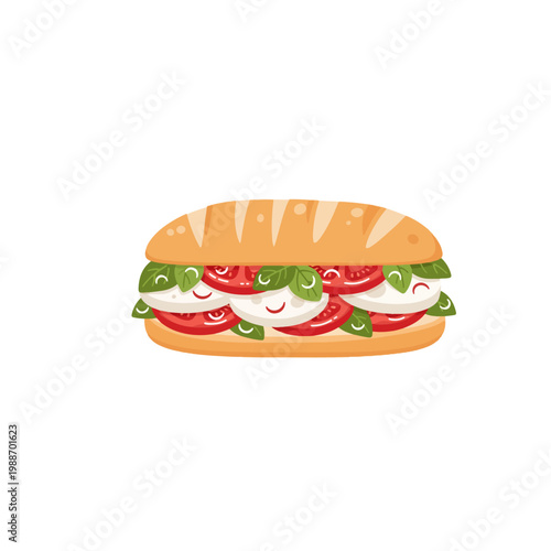 Caprese Sandwich Flat Vector